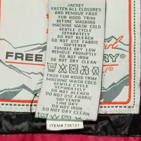 Free Country Girl’s Black &Pink Puffer Winter Jacket Coat Size 7-8 Zip Up Hooded - Picture 6 of 7